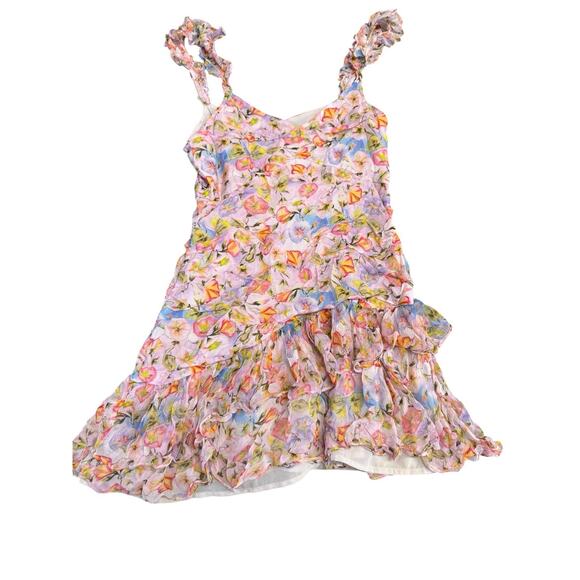 LoveShackFancy Desra Floral Ruffle Mini Dress 100% Viscose Lined Pink XS - Picture 4 of 14